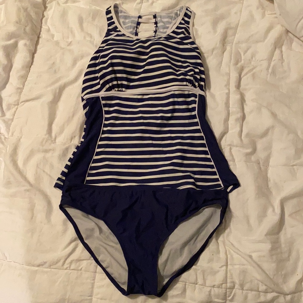 Navy blue and white 2 piece tankini